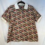 Nicklaus Vintage Book Print Academia Polo Women’s Size Large Crest Chainlink Red Photo 0