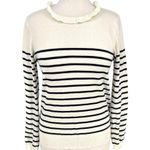 Böhme Striped Ruffled Neck Sweater Ivory White Black Size Medium Photo 0