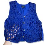 ⭐️VINTAGE AGAPO Open Weave Royal Blue Vest Size 6 Photo 3