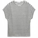 Mango Linen Oversized Short-Sleeve Striped T-Shirt Black NWT XS Photo 1