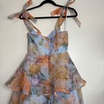 Lulus Floral Tiered Midi Dress Ruffle Tie Shoulder Sweetheart Neckline Summer Vacation Photo 6