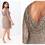 Pisarro Nights Draped Back Sequin Beaded Dress Mocha 20W Tan Photo 2