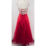 Vintage 90s Y2k Beaded Halter Gown Y Neck Lace up Open Back Organza Hot Pink XS Photo 5