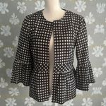 Nanette Lepore  Black White Gibgham Plaid Peplum Blazer Jacket Size 14 Photo 1