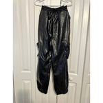 Black Faux Leather Cargo Jogger Pants With Side Pockets & Elastic Waist 4 Photo 1