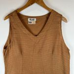 Flax Linen Sleeveless V Neck Top Women's Medium Herringbone Earth Tone Casual Photo 4