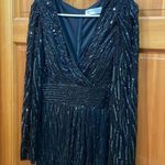 Mac Duggal  Black Long Sleeve V-Neck Sequin Gown size 6 Photo 4