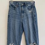 American Eagle  AE Comfort Stretch Waistband Mom Jean Medium Wash Ripped Cropped Photo 2