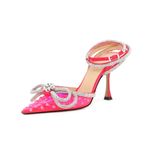 Mach & Mach Double Bow Rhinestone Stiletto Heels Pink Sz 37 US 7 Photo 2