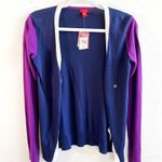 IZOD Cardigan Colorblock Knit V Neck Sweater Navy Blue Purple White Sz XS NWT Photo 2