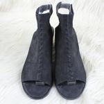 Eileen Fisher Pagoda Heel Sandals Black Tumbled Nubuck Whipstitch Slingback 6.5 Photo 3