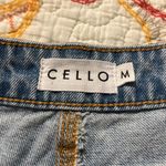 Cello  women's medium denim mini skirt distressed edges light blue zip & button Photo 6