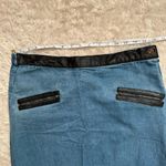 Vintage Keren Hart Small Jean Denim Maxi Skirt Floral Embroidered Leather Trim Black Photo 7