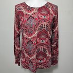 Talbots Red Geometric Merino Wool Puff-Sleeve Sweater Size Medium Photo 1