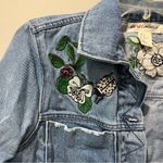 H&M  Love Coachella Denim Jacket Womens 10 Blue Raw Hem Flower Embroidered Casual Photo 3