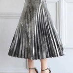 ZARA  Silver Metallic Pleated Midi Skirt Size Small Photo 0