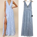 Lulus Maxi Dress Sweet Sophistication Light Blue Burnout Floral Size M Fairy Photo 1