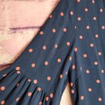 Splendid  NAVY BELL SLEEVE SPLIT NECK PINK POLKA DOT FLOWY POPOVER BLOUSE M Photo 4