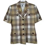 Kasper  Short Sleeve Checkers Plaid Blazer Business Tan/Brown Jacket Size 4 #3185 Photo 0