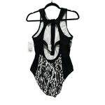 Xersion NWT  Swimsuit SZ XL Black Abstract Print Zip Front Removable Cups Tummy Photo 1