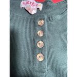Energie Henley Top Green Ribbed Knit Long Sleeve Vtg Y2K Top Womens Med Retro Photo 3