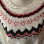 Loft Wool Blend Cream Pink Red Heart Knit Sweater Photo 1