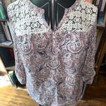 Daniel Rainn  paisley Jacobean boho lace trim M top Photo 0