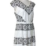 New York & Company Cream Black Lace Eyelet Cap Sleeve Vneck Dress Women's Size 8 Photo 1