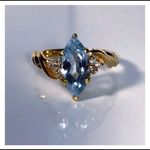 14KT MAGNIFIECENT LIQUID SKY BLUE TOPAZ W/ 6 BRILLIANT DIAMOND ACCENT REGAL RING Gold Photo 2