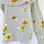Lumière Floral Striped One Shoulder Long Sleeve Shirt Grey Multi Size S White Photo 4