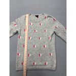 Talbots Medium Gray 100% Cashmere Pink Heart Print Crewneck Sweater Speckled Photo 7