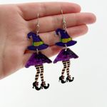 Witch Outfit Earrings, Novelty Earrings, Halloween Earrings, Kitchy Earrings Purple Photo 3