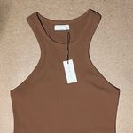 Babaton Aritzia Sculpt Ribbed Racerback Mini Dress in Brown, Size L Photo 5