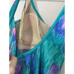 VTG Mainstream 90s Swim Dress | Neon Abstract Teal Blue Pink Skirted Swimsuit 16 Size 16P Photo 4