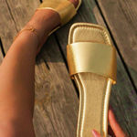NEW Elegant Metallic Gold Women's Slide Sandals Summer Shoes size 5.5 Photo 3