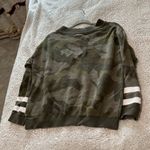 Hem & Thread  Women's M Varsity Stripe Camo Sweatshirt Green Crewneck Pullover Photo 5