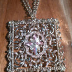 Artistic Pink Crystal and Pink Bead Rose Gold Tone Pendant Necklace Photo 0