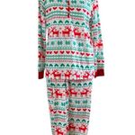 Christmas Pajama Set Jogger Pant Top Reindeer Green Red White Women Size Large Photo 4