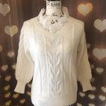Floral Lace sweater cable knit creamy white long sleeve Size M Photo 0