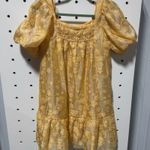 Moon River NWT  Golden Yellow Floral overlay button down back mini dress Photo 0