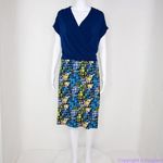 Leota NWOT USA-made blue yellow dolman sleeve wrap dress, size 3L Photo 13