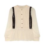 Alice + Olivia Elysia Lace Paneled Plisse-Georgette Off White/Black Peplum Top Photo 2