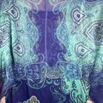 Dress Barn  Kaftan Blouse XL Blue Teal Paisley Overlay Poncho Boho Resort Batwing Photo 4