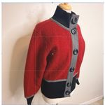 Tribal Cardigan Sweater Size SP 100% Wool Military Dark Academia Style Red Photo 1