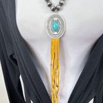 Cowgirl Confetti Turquoise and Orange Leather Navajo Beaded Necklace Photo 2
