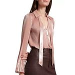 Derek Lam 💕 10 CROSBY💕 Ellery Metallic Plissé Tie-Neck Top ~ Pink Silver 16 NWT Photo 4