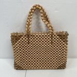 Vintage 1960's Beaded Handbag Made in Hong Kong Opaque Faceted Beige Beads Tan Photo 2