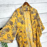 Patrons of Peace  Mustard Yellow Boho Floral Kimono Shawl Cover-Up Top Size Small Photo 2
