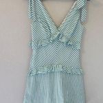 BCBGeneration Green and White Striped V-Neck Tie Shoulder Dress Photo 0