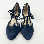 Boden Suede Leather Heels Size 38 US 7 Navy Blue T Strap Bow Tie Detail 3.5 Heel Photo 3